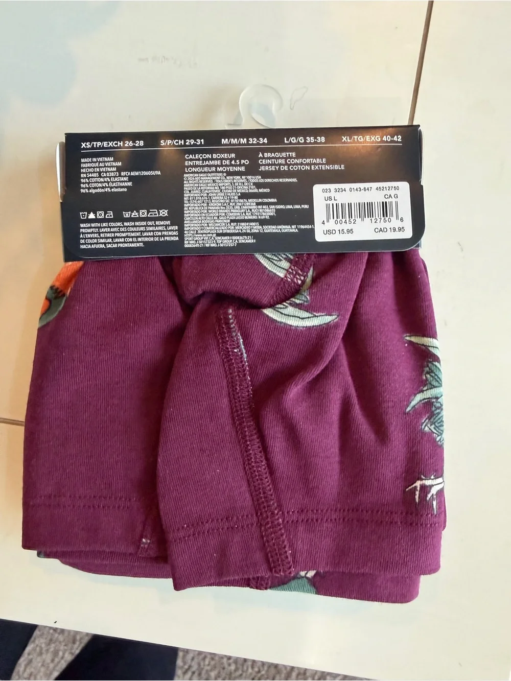 American Eagle Outfitters Men’s Maroon Rooster Print Boxer Briefs NWT L